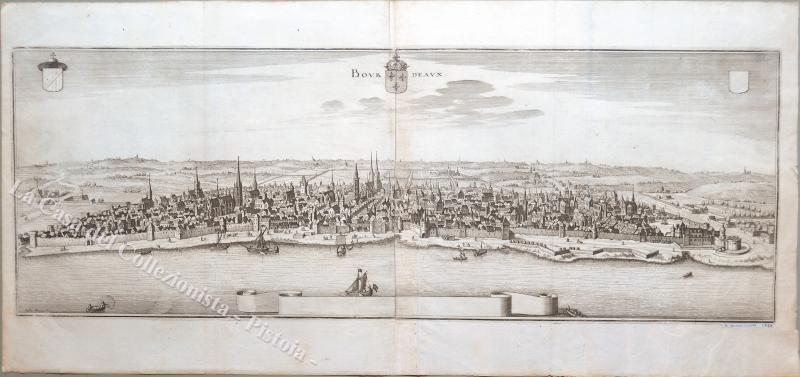 FRANCIA – BORDEAUX. BOURDEAUX. Grande veduta generale, da Theatrum Europaeum, di M. Merian. Anno 1650.