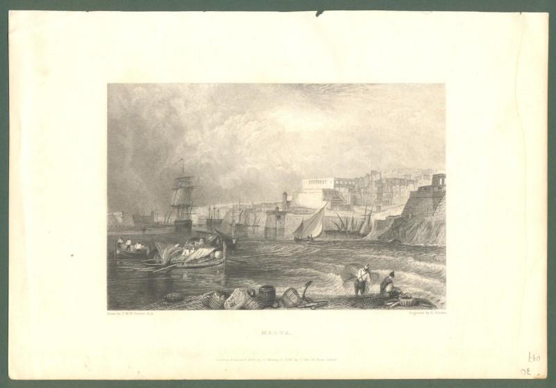 MALTA. Panoramica veduta. Incisione di E. Finden...