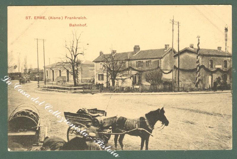 France, Picardie, Aisne. ST. ERME, Bahnhof. Cartolina d'epoca, circa 1915