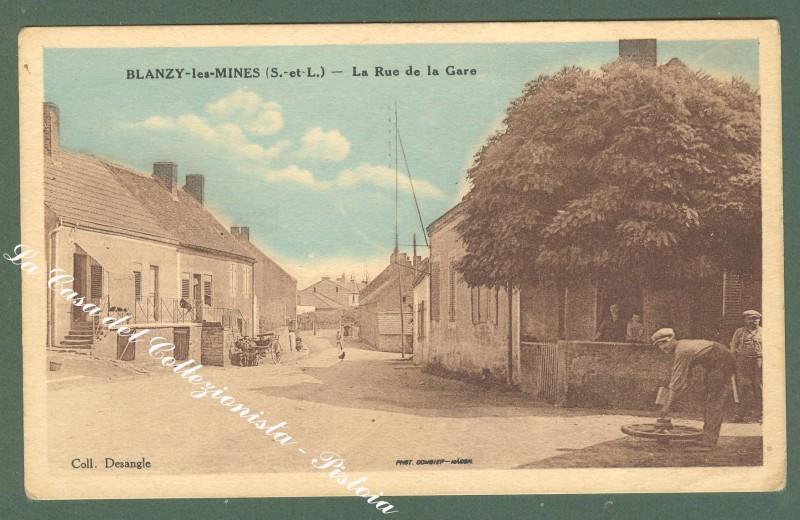 France, Borgogne, Saone et Loire. BLANZY LES MINES. La Rue de la Gare. Cartolina d'epoca, circa 1915.