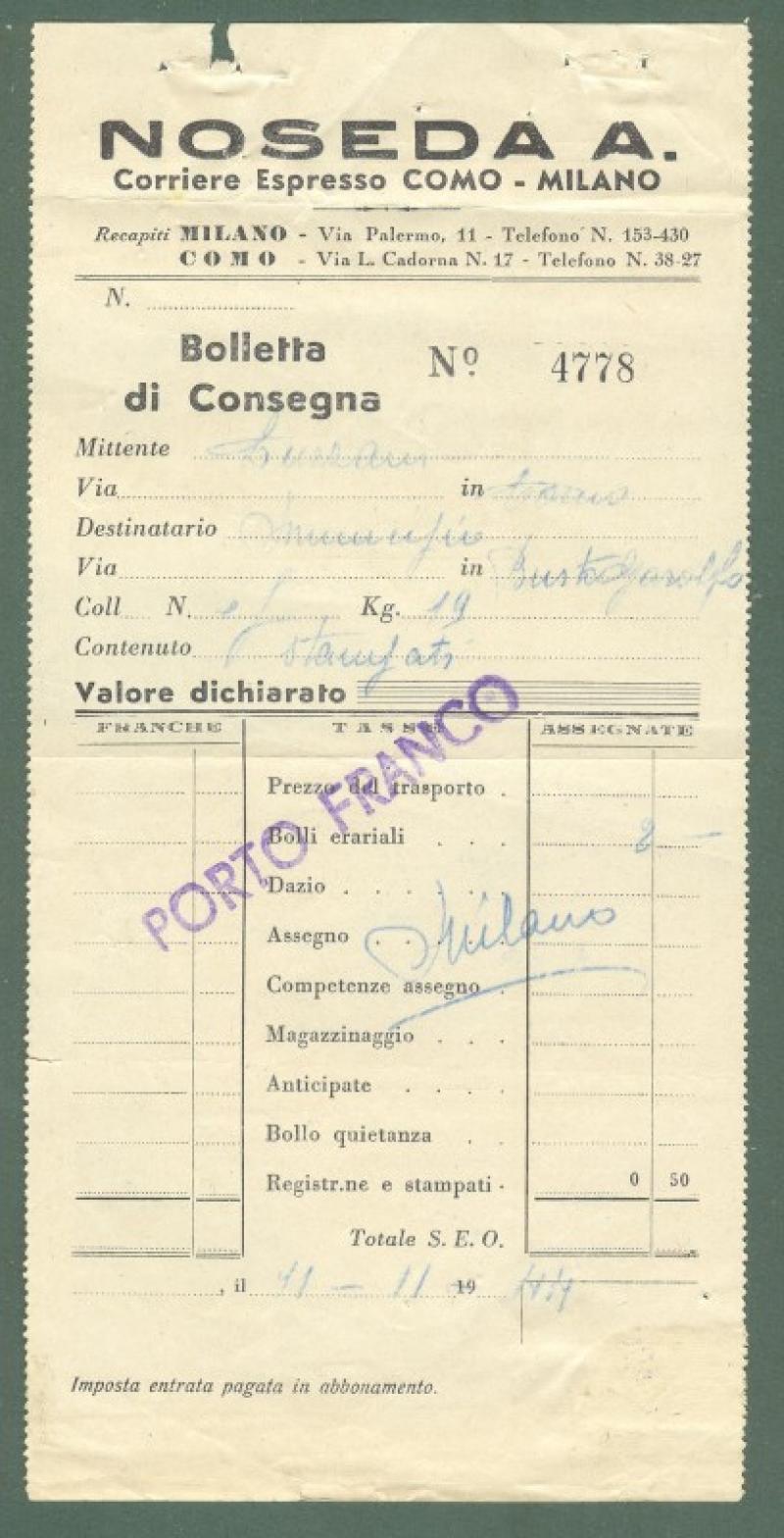 REPUBBLICA. SOCIALE. Bolletta di consegna del 11.11.1944