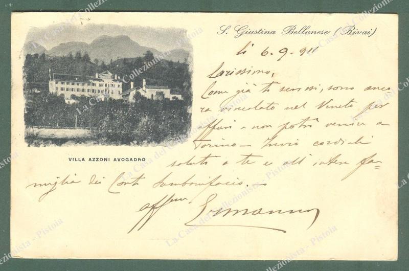Veneto. S. GIUSTINA BELLUESE (Rivai), Belluno. Villa Azzoni Avogadro. Cartolina d'epoca viaggiata