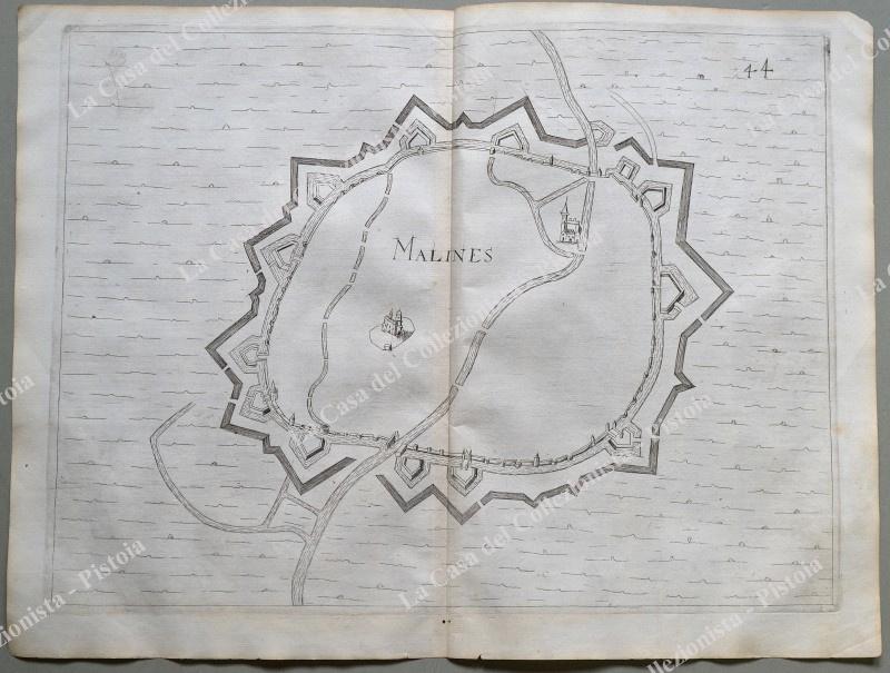 BELGIO. MALINES. Pianta topografica della città di "Malines". Acquaforte anno 1683