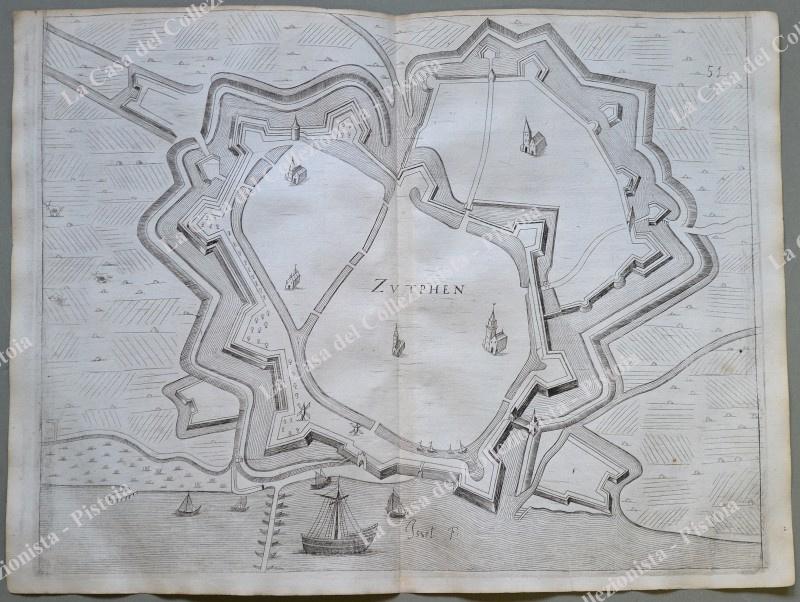 PAESI BASSI. ZUTPHEN. Pianta topografica della città di "Zutphen". Acquaforte anno 1683