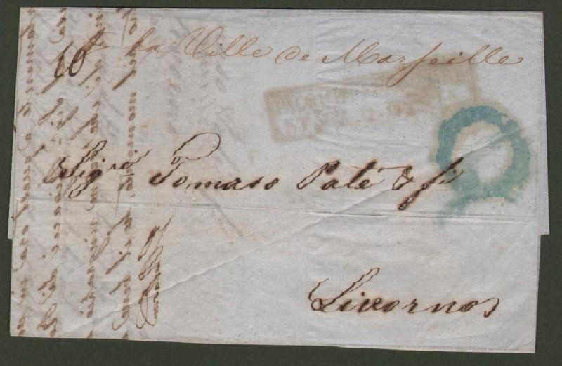 Prefilatelia. "p. la ville de Marseille" manoscritto su lettera del 1850 da Palermo a Livorno