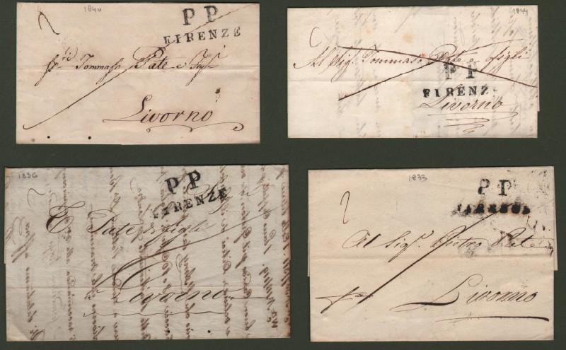 TOSCANA. 4 lettere in PORTO PAGATO per Livorno del 1833,1836, 1840 e 1844