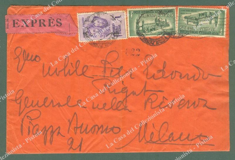 Storia postale REPUBBLICA SOCIALE. Lettera espresso del 28.3.1945 da Verona a Milano.