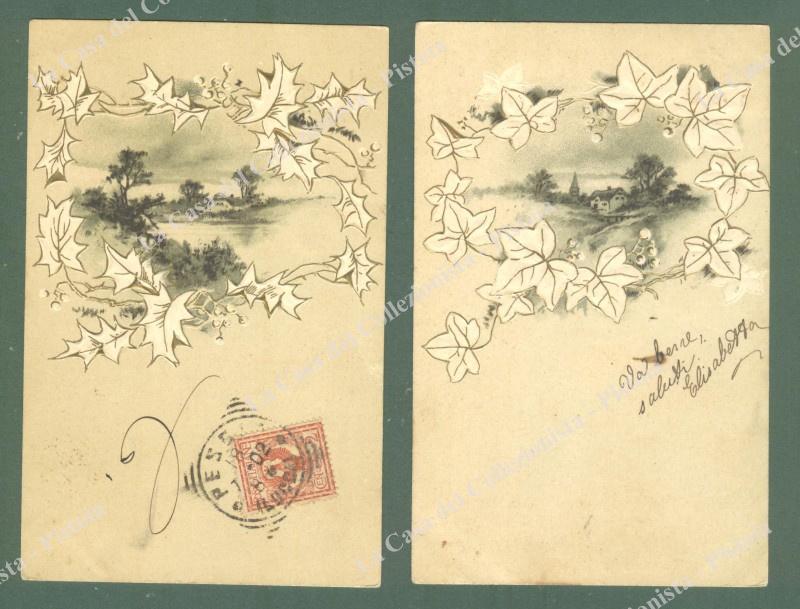 2 CARTOLINE A RILIEVO. Viaggiate nel 1902.