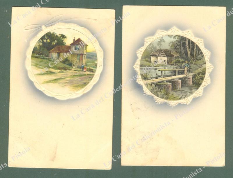 2 CARTOLINE A RILIEVO. Viaggiate nel 1909 e 1910.