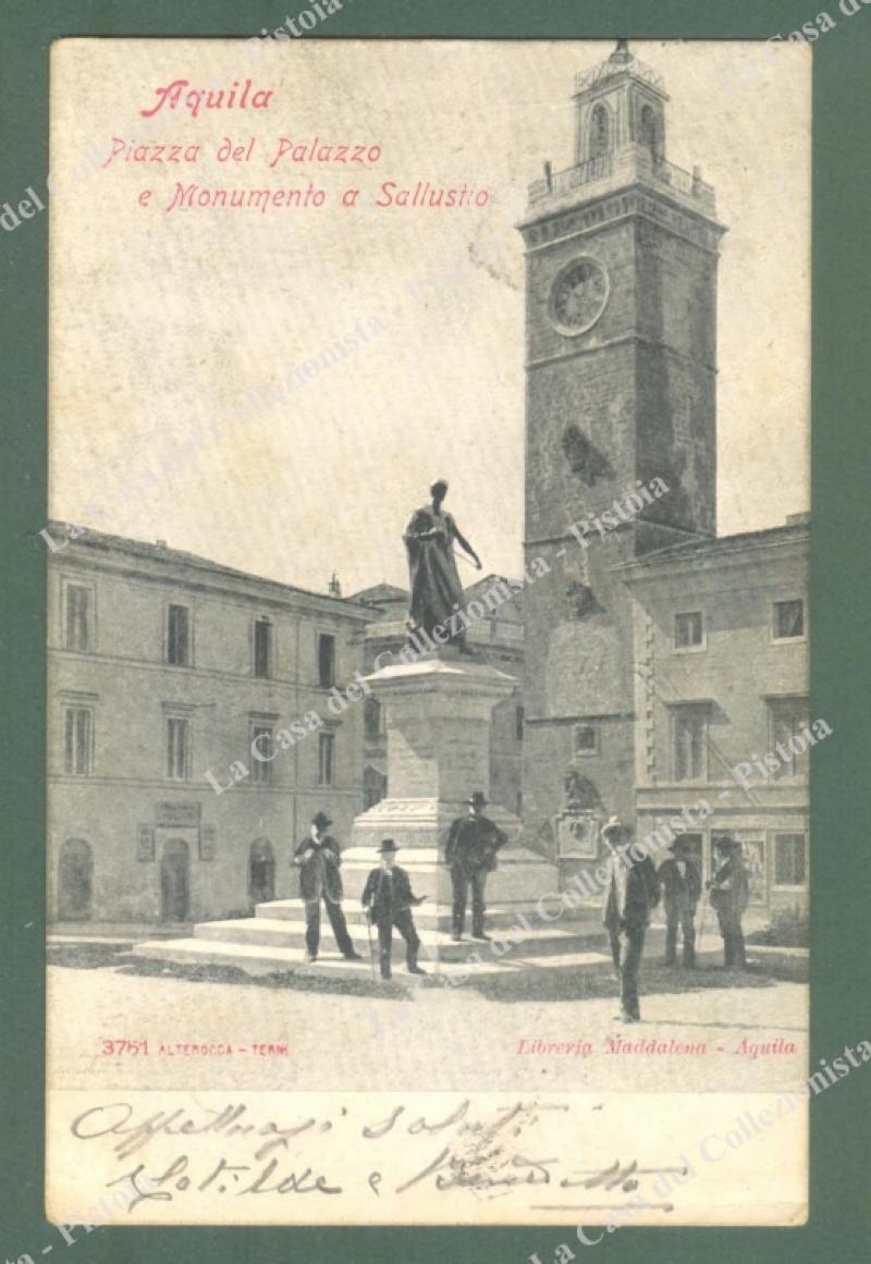 Abruzzo. AQUILA. Piazza del Palazzo. Cartolina d'epoca viaggiata nel 1904