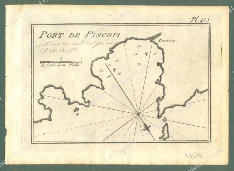 GRECIA. EGEO. "Port de Piscopi". Acquaforte. Portolano Allezard, Livorno 1817.
