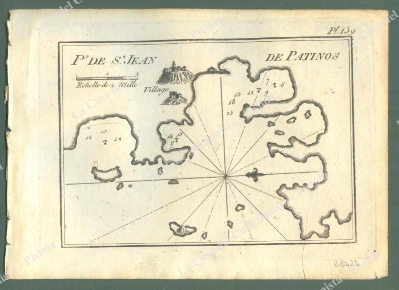 GRECIA. EGEO. "P.t DE S.t JEAN DE PATINOS". Acquaforte. Portolano Allezard, Livorno 1817