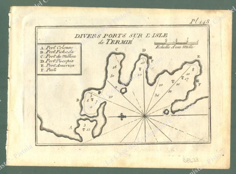 GRECIA. "DIVERS PORTS SUR L'ISLE de TERMIE'". Acquaforte. Portolano Allezard, Livorno 1817