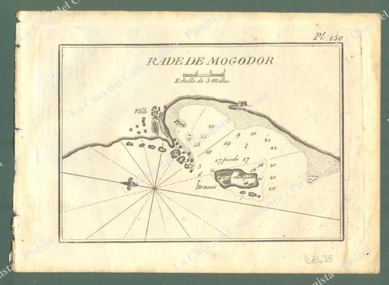 MAROCCO. "RADE DE MOGODOR". Acquaforte. Portolano Allezard, Livorno 1817