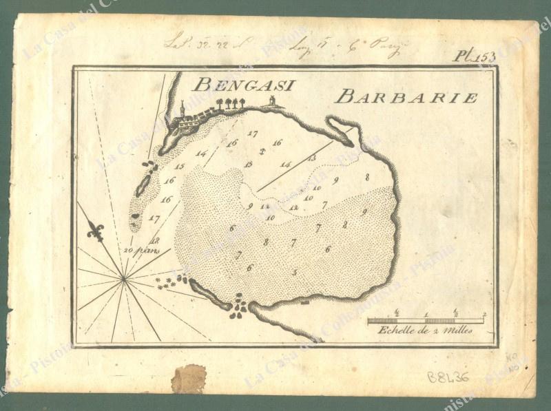 AFRICA. LIBIA. "BENCASI, BARBARIE". Acquaforte. Portolano Allezard, Livorno 1817