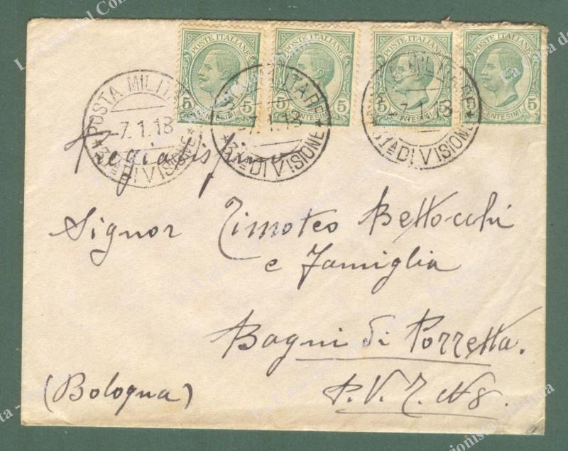 PRIMA GUERRA. Dalla POSTA MILITARE 31a DIVISIONE. Lettera del 7.1.1918 per Porretta (Bo)