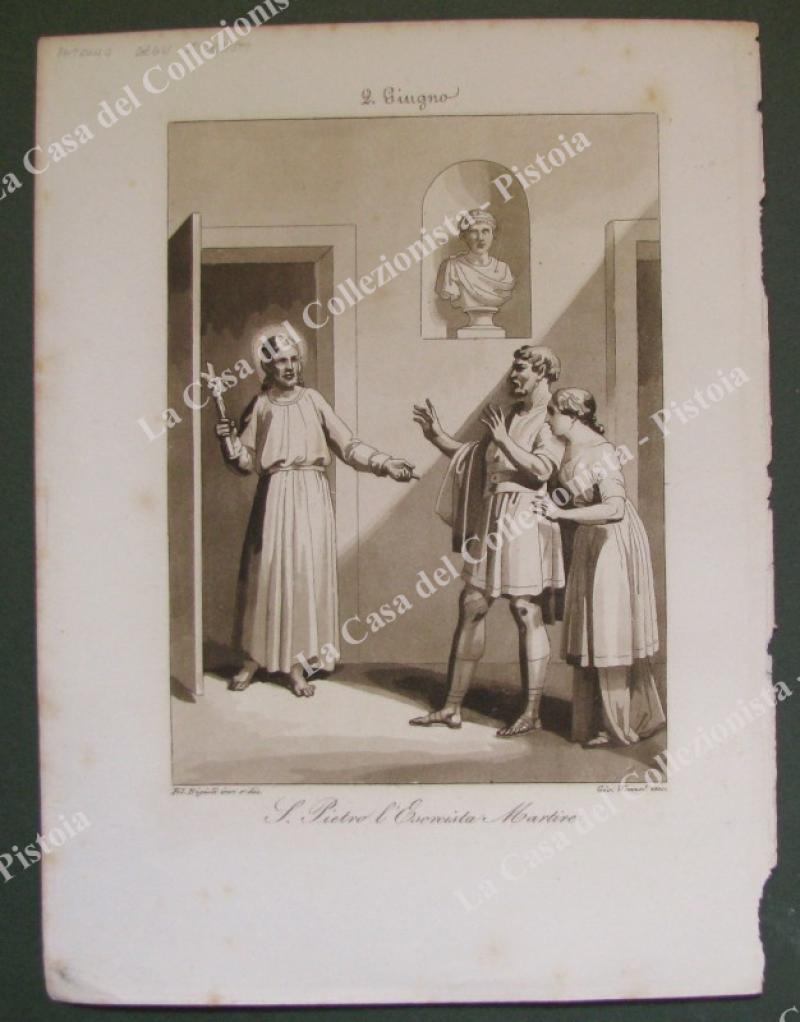 S.PIETRO L'ESORCISTA MARTIRE. Patrono degli esorcisti. Acquatinta in color seppia, incisa da Wenzel, circa 1840