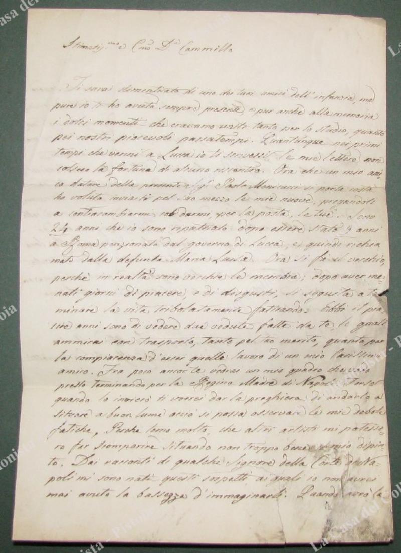 GIOVANETTI RAFFAELLO (Lucca 1788-Ivi 1855). Celebre pittore lucchese. Bella lettera da Lucca del 25 Giugno 1847