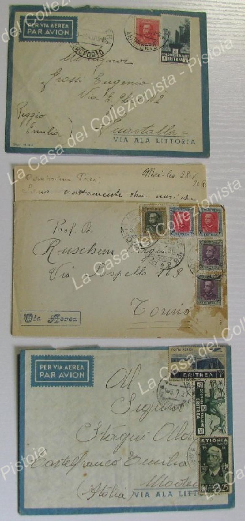 ERITREA. 3 lettere aeree per l'Italia