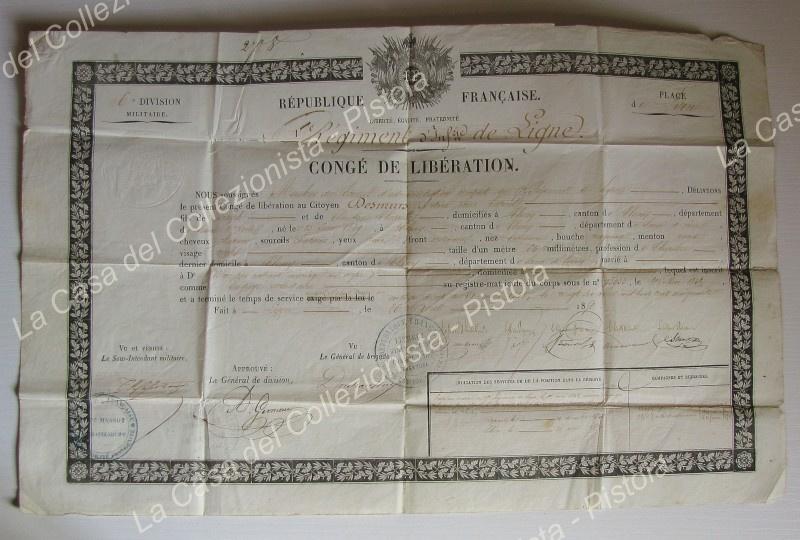 CONGEDO del 1850. Documento a stampa