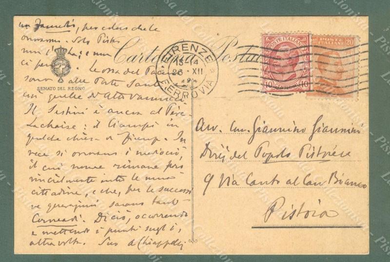 CHIAPPELLI ALESSANDRO (Pistoia 1857-Firenze 1931). Storico, filosofo, accademico e politico italiano. Cartolina postale da Firenze del 25.12.1924, Su due facciate 30 righe autografe e firma