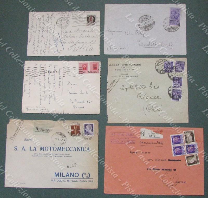 Storia postale REPUBBLICA SOCIALE ITALIANA:2 raccomandate+1 espresso+1 lettera+2 cartoline. 1944-1945