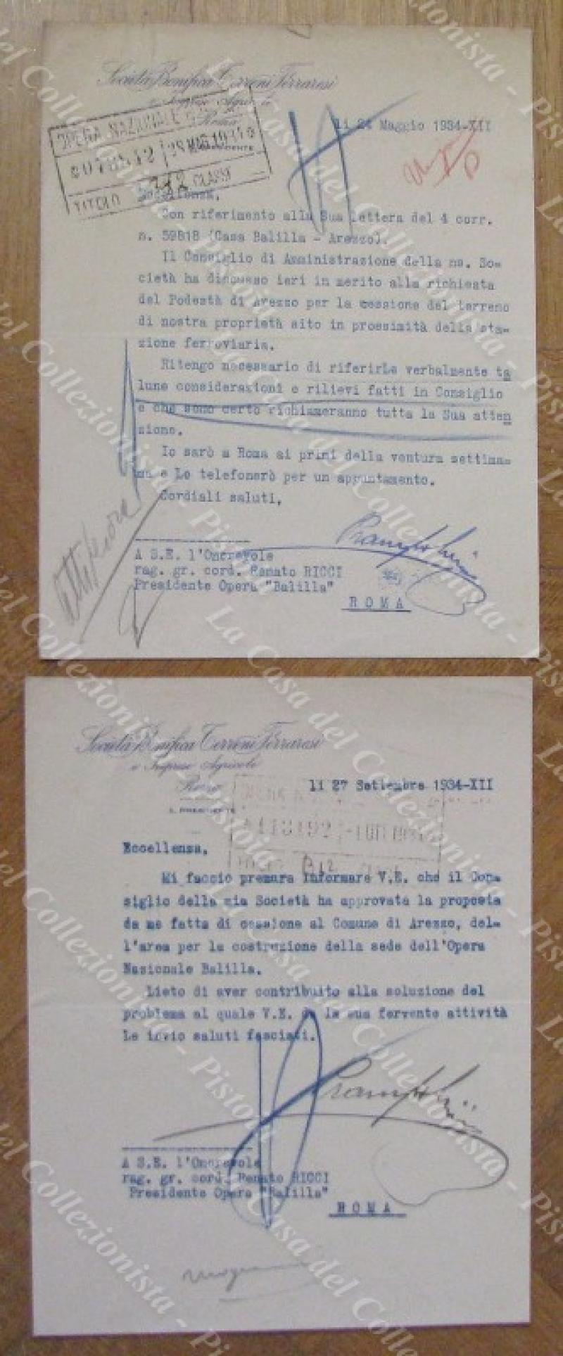PRAMPOLINI NATALE, conte del Circeo. Ingegnere e senatore. 2 lettere dattiloscritte e firma autografa