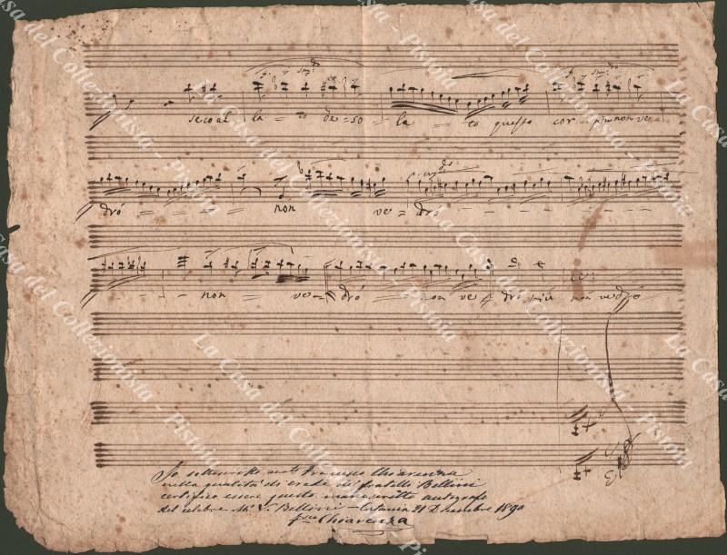 BELLINI VINCENZO (Catania 1801 - Puteaux, Francia 1835). Insigne compositore italiano. Partitura autografa dall’opera Bianca e Gernando.