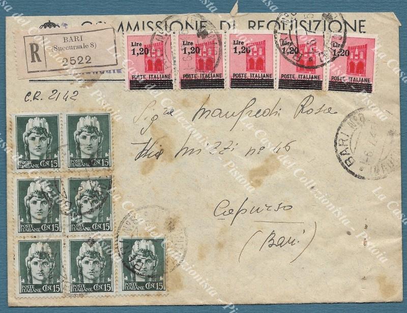 Storia postale. ITALIA LUOGOTENENZA. Raccomandata del 6.7.1945 da Bari
