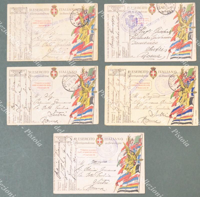 PRIMA GUERRA. POSTA MILITARE 261. Cinque cartoline in franchigia per Sutri (Roma) del 1918
