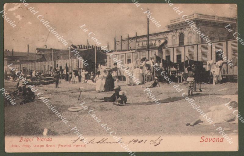 SAVONA. Bagni Wanda. Cartolina d'epoca viaggiata nel 1901