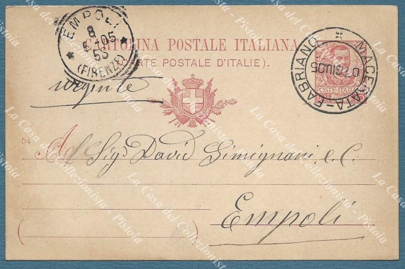 Storia postale Regno. MACERATA - FABRIANO. Cartolina postale del 1905