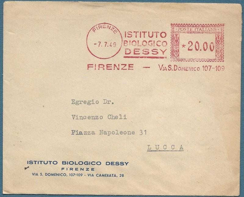 ANNULLO MECCANICO. ISTITUTO BIOLOGICO DESSY. Lettera del 7.7.1949