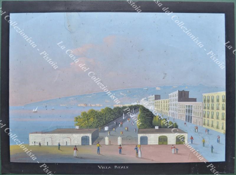 CAMPANIA - NAPOLI. VILLAREALE. Panoramica veduta. Grande bella gouache databile alla seconda parte dell’800.