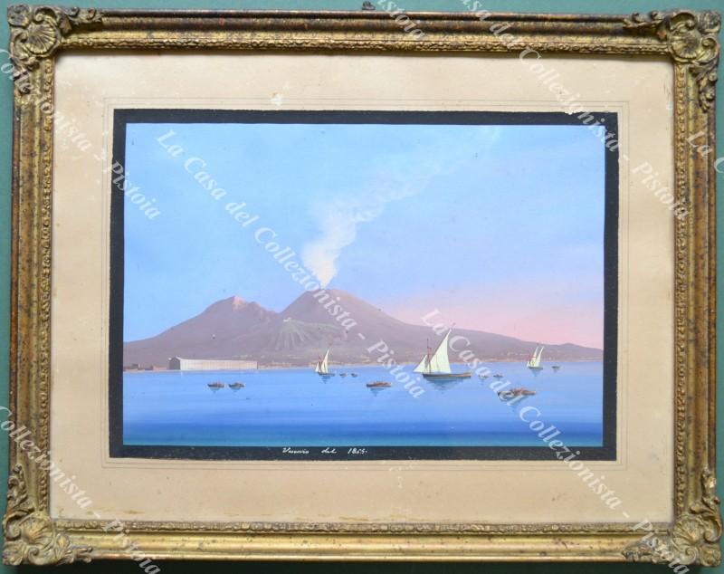 CAMPANIA - NAPOLI. Gouache II° metà ‘800. Vesuvio del 1865.