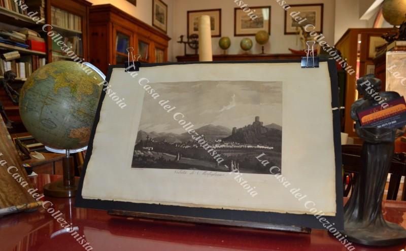 Emilia Romagna - Toscana. VEDUTA DI MODIGLIANA. Grande incisione all'acquatinta dall'opera di Antonio Terreni, anno 1801.