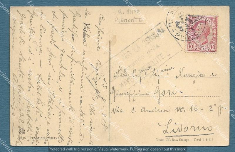 REGIA NAVE PIEMONTE. 2 diversi bolli su cartolina del 1918