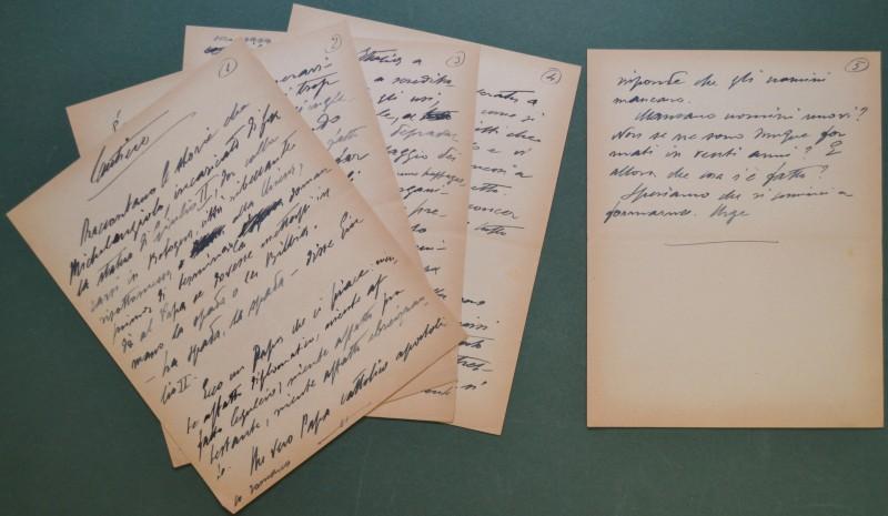 SOFFICI ARDENGO (Rignano sull’Arno 1879 - Forte dei Marmi 1974). Scrittore, pittore e poeta. Minuta da lui manoscritta composta da 5 fogli.