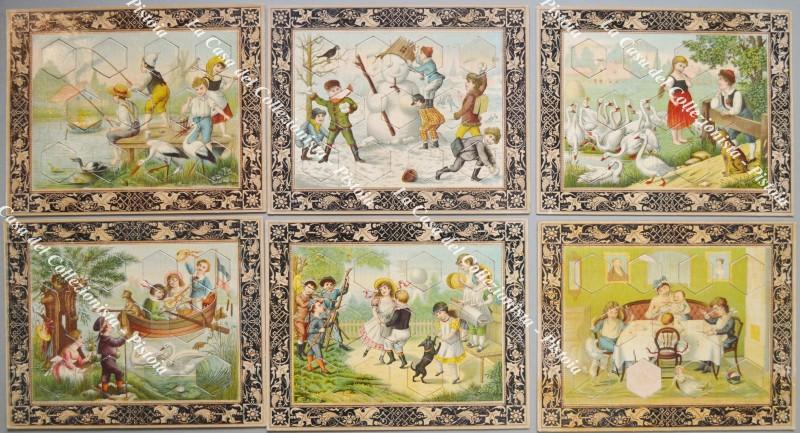 Giochi, giocattoli. 5 PUZZLE D'EPOCA. Ciascuno di cm 25x20, databili alla seconda metà dell'800.