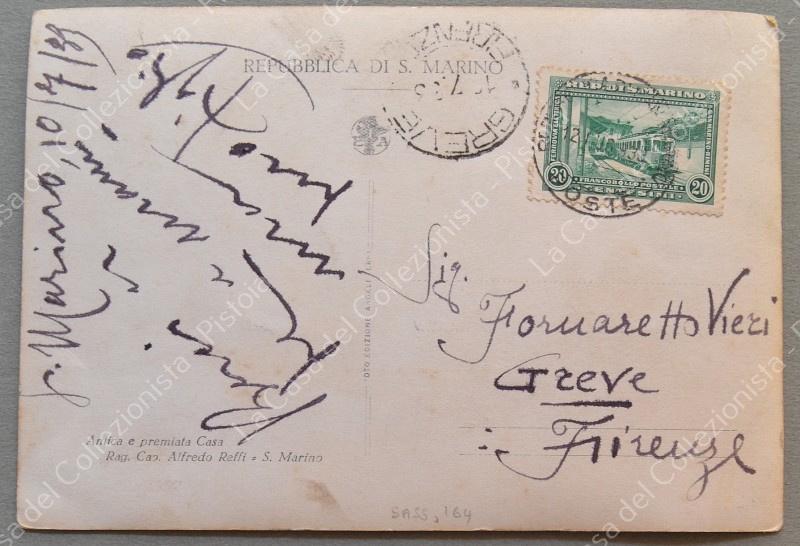 SAN MARINO. Cent. 20 verde (Sassone n. 164)  isolato su cartolina