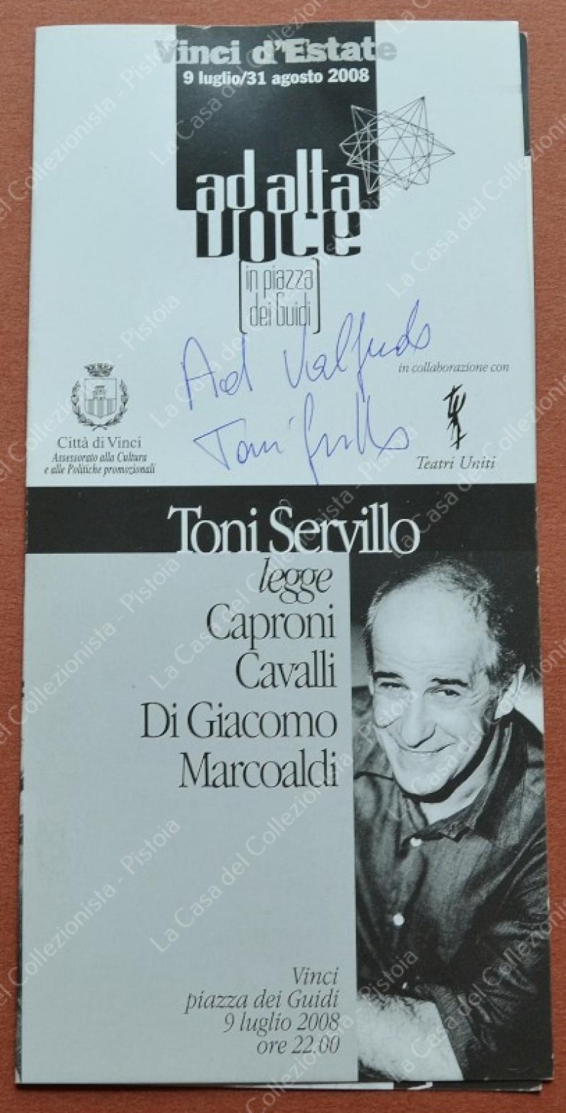TONI SERVILLO. Dedica e firma su pieghevole del 2008