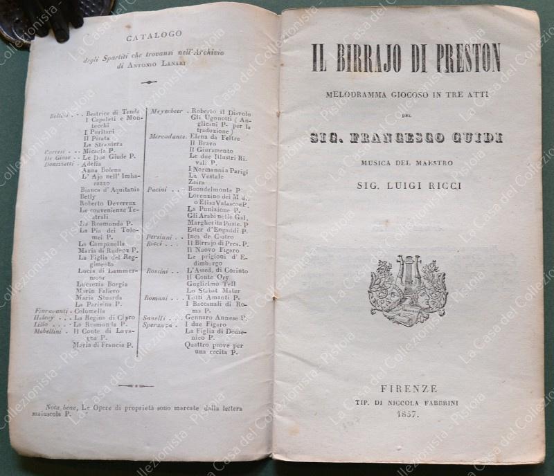 (Teatro) IL BARRAJO. Melodramma giocoso...Ricci. Firenze, Tip. Niccolai Fabbrini, 1857