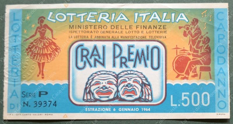 LOTTERIA CAPODANNO 1965. Biglietto lire 500