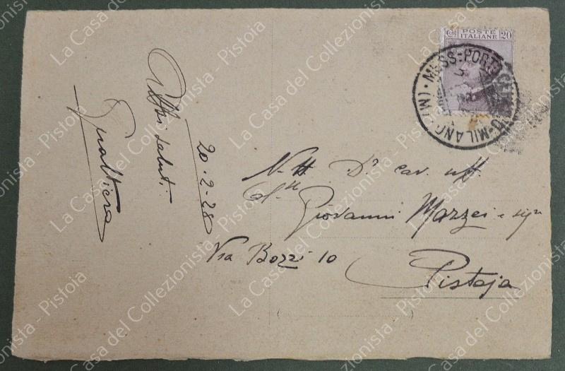 AMBULANTE FERROVIARIO. MESS. PORTO CERESIO MILANO (M). Cartolina del 1928