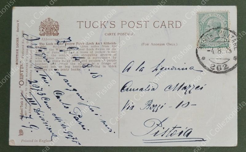 PRIMA GUERRA. POSTA MILITARE 262. Cartolina del 1919 per Pistoia