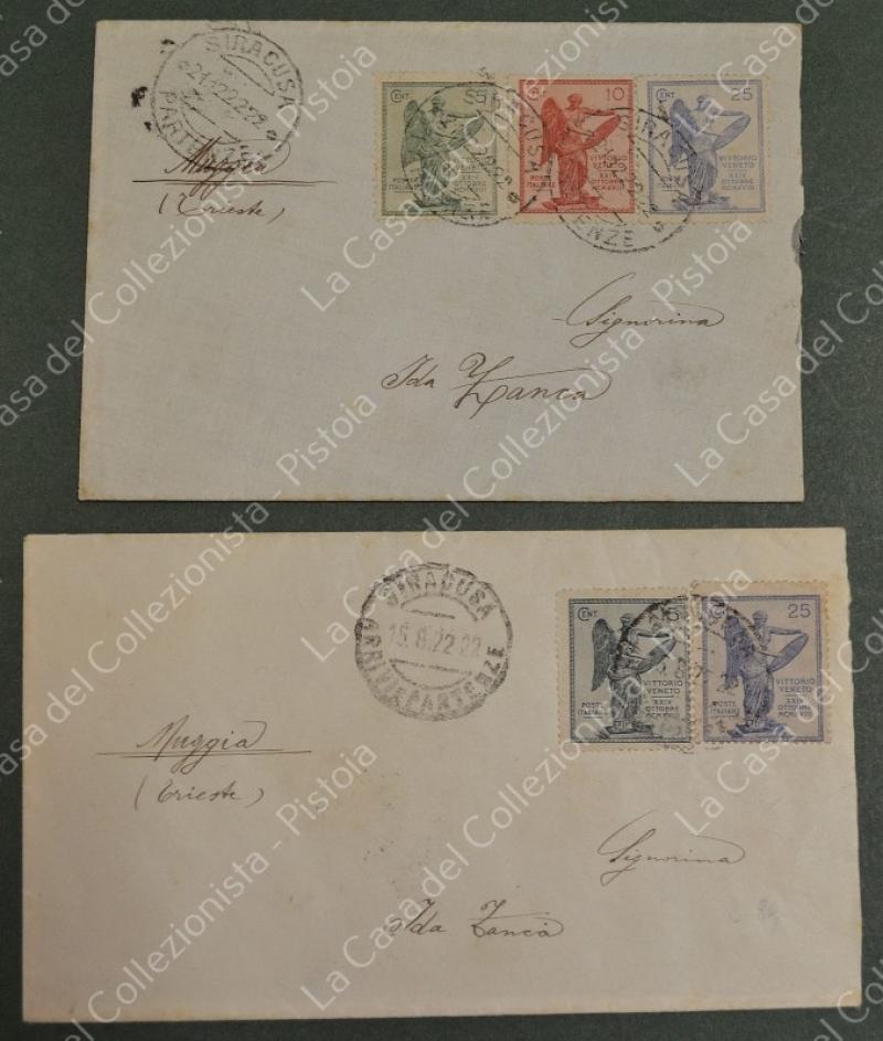 St. postale Regno. ANNIVERSARIO DELLA VITTORIA. 1921. 2 lettere del 1922