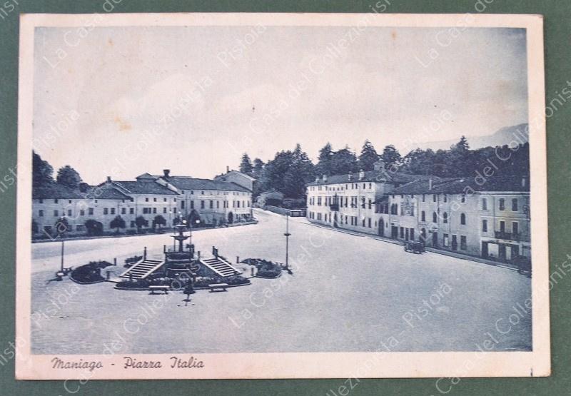 MANIAGO, Udine. Piazza Italia. Cartolina d'epoca viaggiata