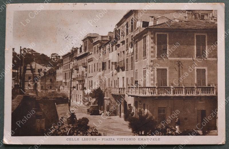 CELLE LIGURE, Savona. Piazza V. Emanuele. Cartolina d'epoca viaggiata