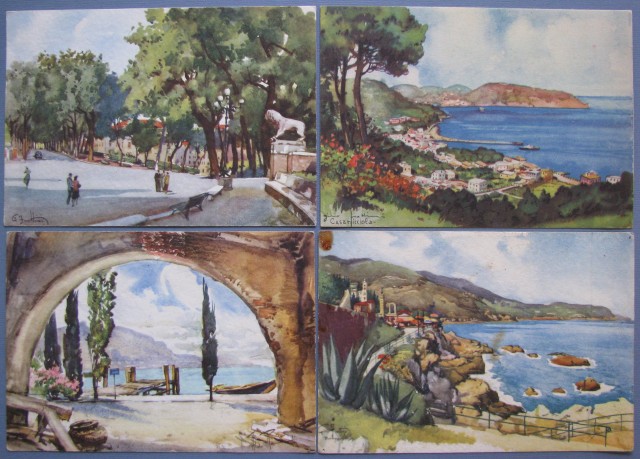 RAIMONDI - FRATTINI. 4 cartoline disegnate a colori. Anni '50