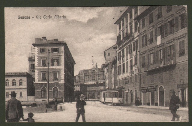 Liguria. GENOVA. Via C. Alberto. Cartolina d'epoca viaggiata nel 1918.